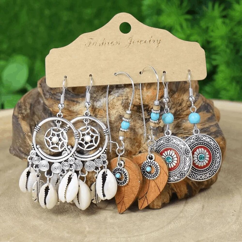 Boho Dangle Earrings - 3 Multi Pairs